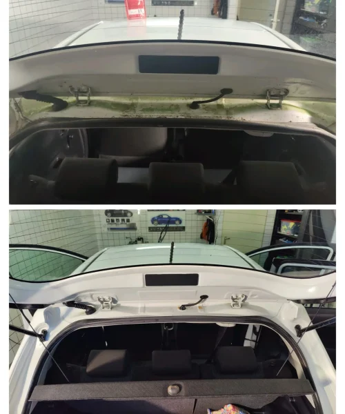 Schoongemaakte achterklepnaad en rand tijdens exterieurreiniging in Heerhugowaard